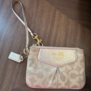 Vintage Coach Gold Signature Canvas/Leather Wristlet Small Gold Hardware